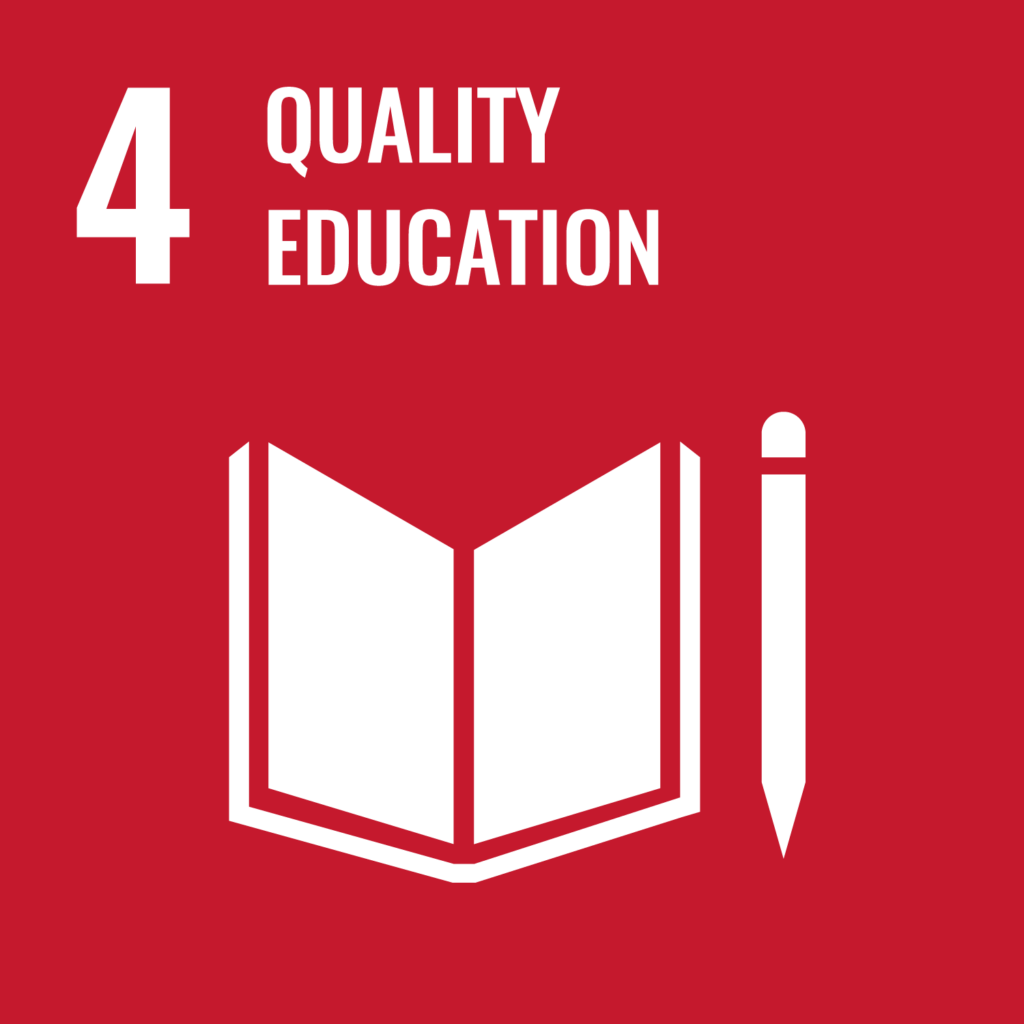 Logo SDG 4 quality education: Book and pen; Sustainable Development Goals