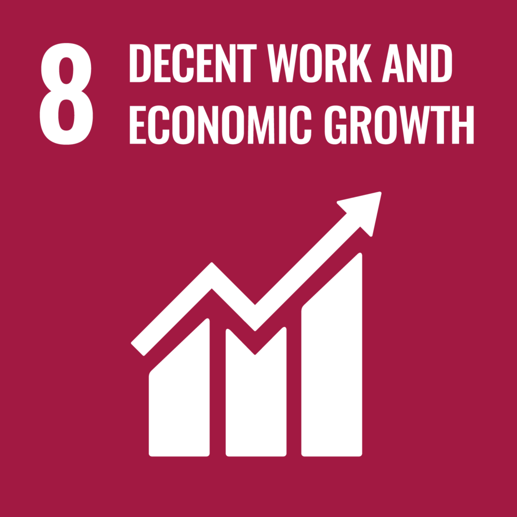 Logo SDG 8 decent work and economic growth: symbol of economic upturn; Sustainable Development Goals (SDGs)