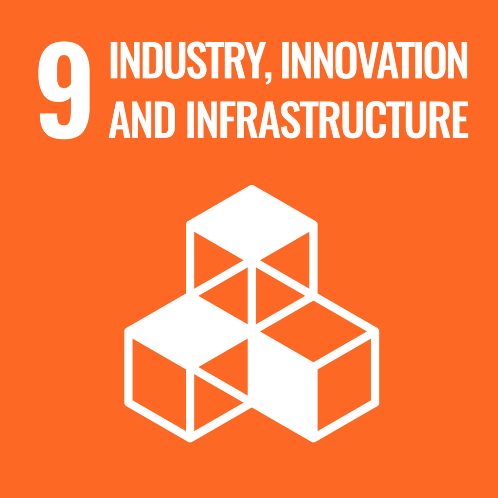 Logo SDG 9 Industry, innovation and infrastructure: stacked cubes; Sustainable Development Goals (SDGs)