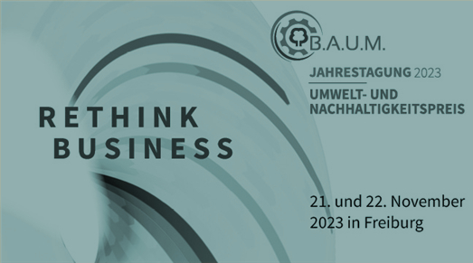 Ankündigungsbild B.A.U.M. e.V. Jahrestagung & Preisverleihung, moderiert von Tina Teucher