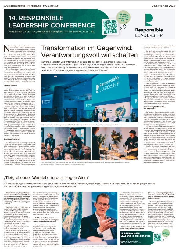 Seite 1 der FAZ Sonderbeilage zur Responsible Leadership Conference 2025