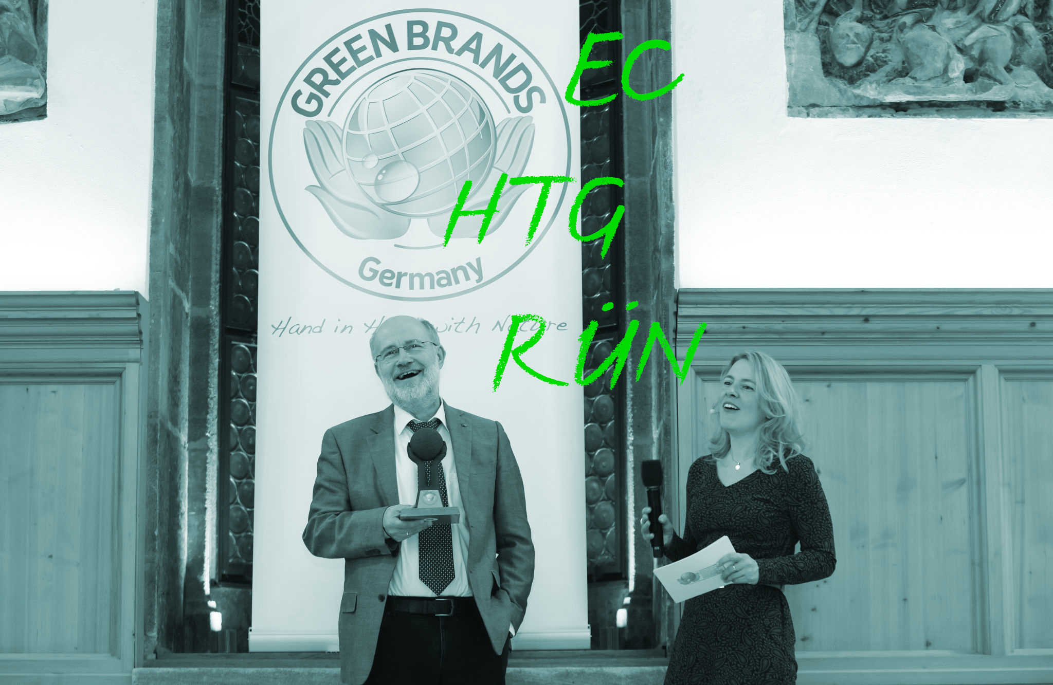 Nachhaltigkeitsmoderatorin Tina Teucher und Prof. Harald Lesch bei den Green Brands 2023