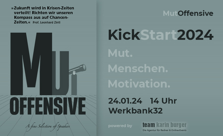 MutOffensive KickStart2024 Event Flyer, 14. Januar 2024; Tina Teucher moderiert