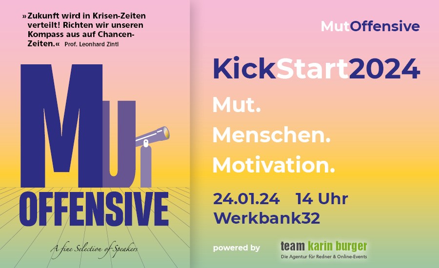 MutOffensive KickStart2024 Event Flyer, 14. Januar 2024; Moderatorin Tina Teucher