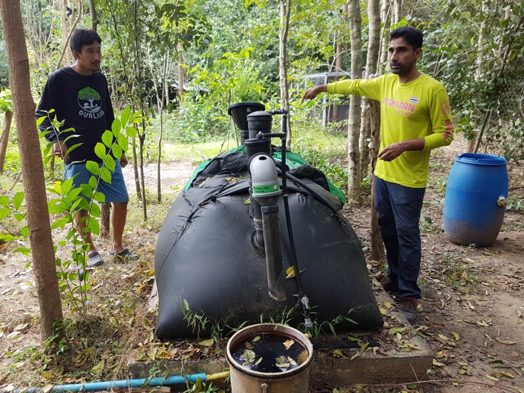 Biogas production for cooking in OurLand ecovillage, Thailand