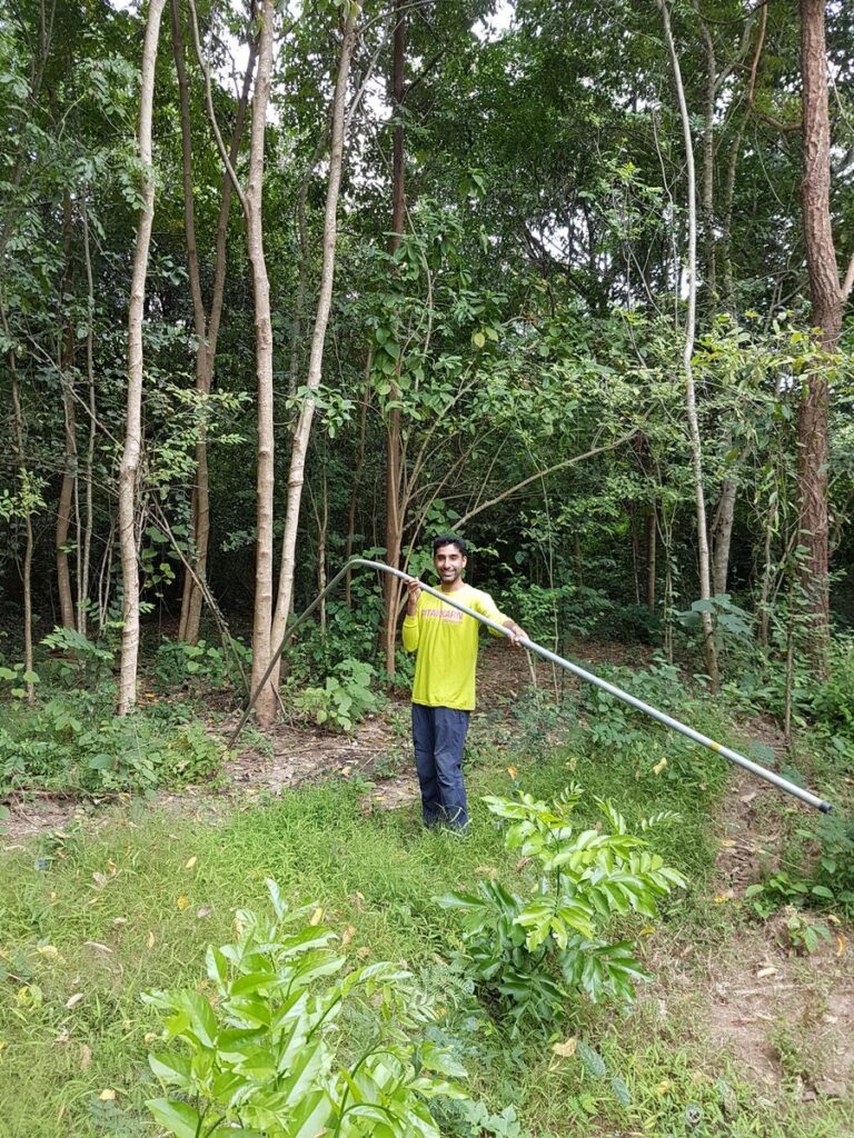 OurLand co-founder Vijo Varghese showing what damage elephants can cause in Thailand