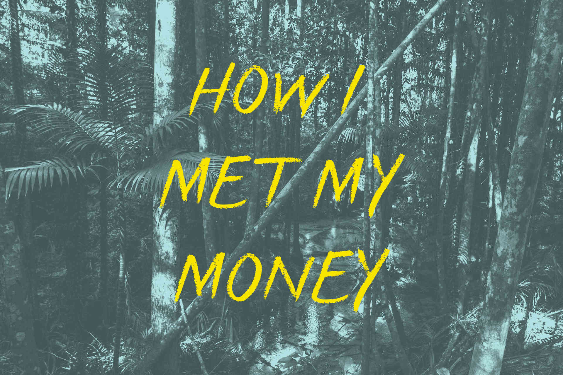 Urwald im Hintergrund; vorne Text: HOW I MET MY MONEY; Podcast-Thema: Regenerativ Geld anlegen