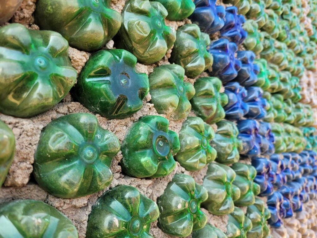 wall of a house built from plastic bottles