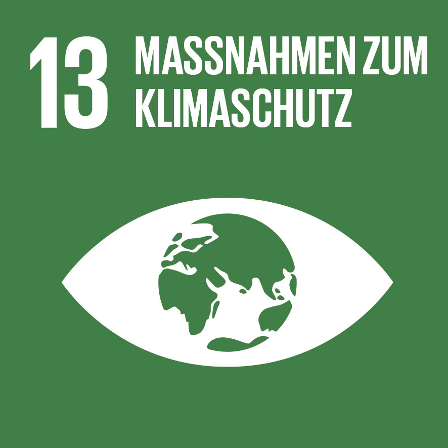 Logo SDG 13 Maßnahmen zum Klimaschutz: Auge mit Weltkugel als Iris; Ziele für nachhaltige Entwicklung