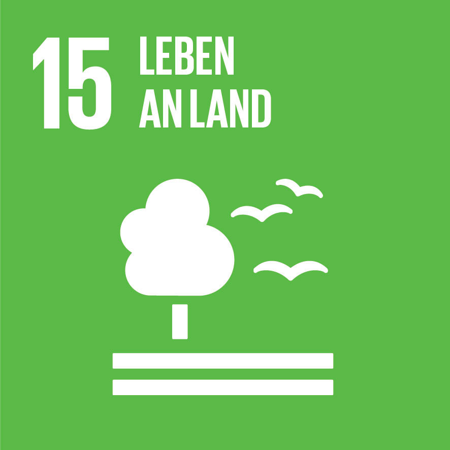 Logo SDG 15 Leben an Land: Baum und Vögel; Ziele für nachhaltige Entwicklung