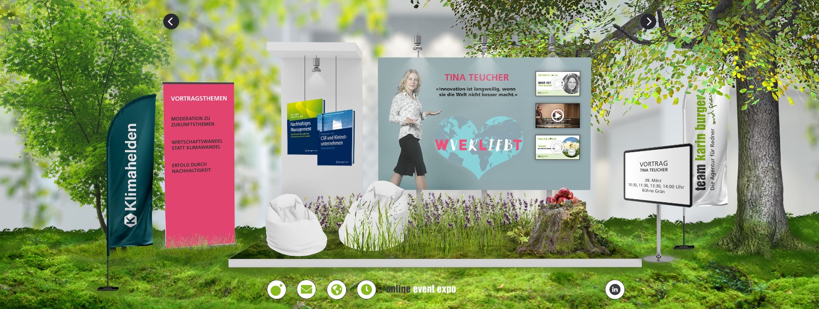 online event expo 9.3.21 Tina Teucher Messestand mit Gras und Sitzsack